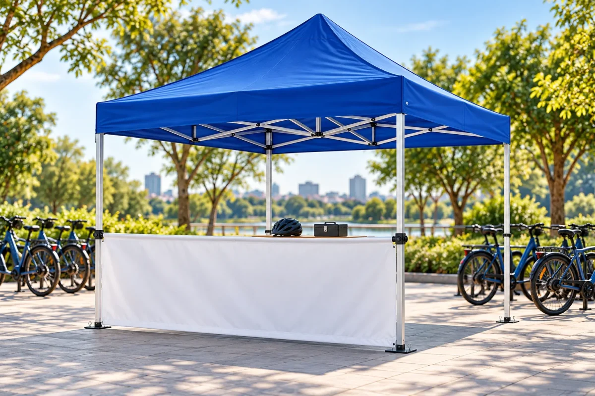 4m HALF SIDE WALL in white on a 4x4m tent at a bike rental