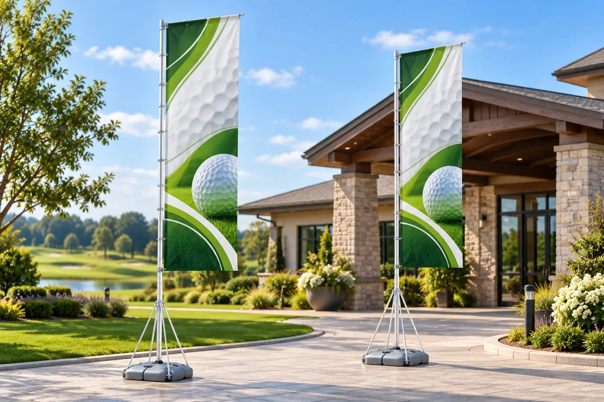 4/5 METER FLAGS at a golf club entrance