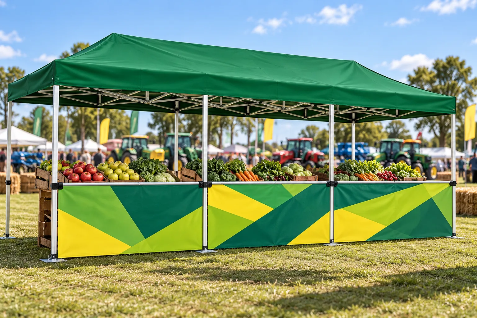 Printed 8m HALF SIDE WALL on a 4x8m tent at an agricultural show