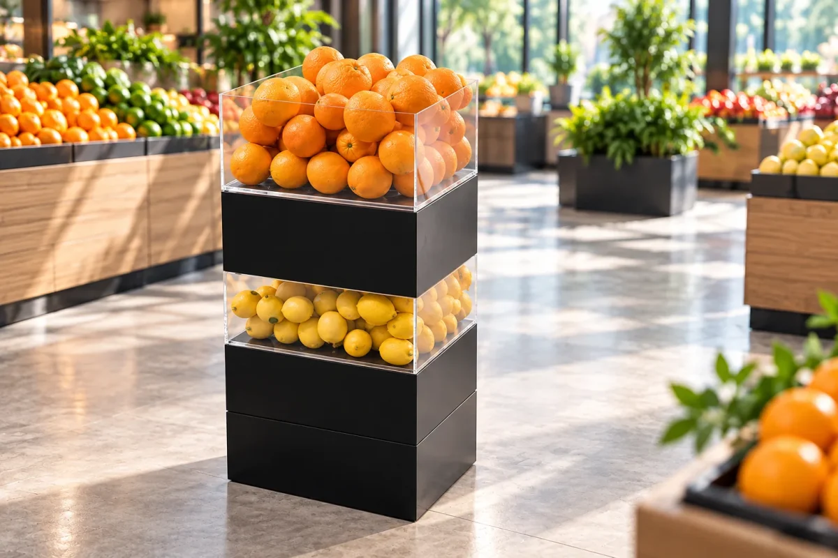 Open ACRYLIC CUBE with fruit