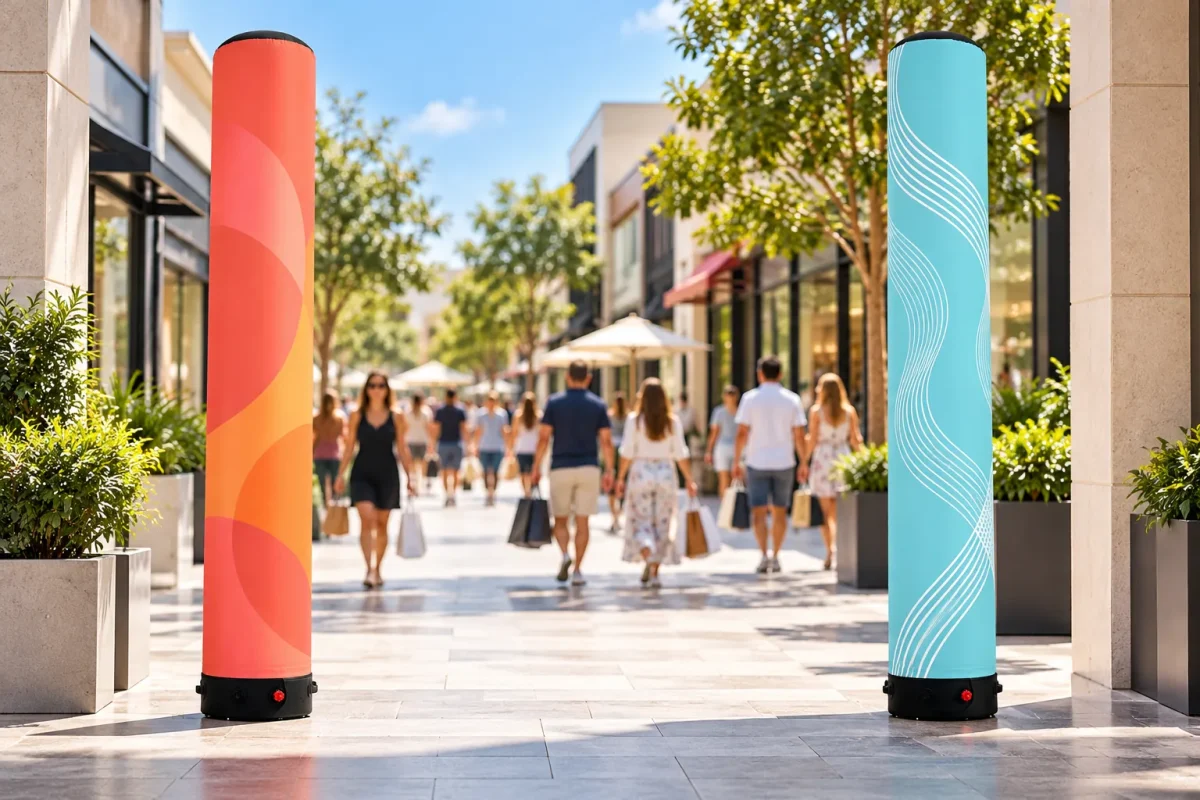 Two AIR COLUMNs at a shopping street entrance