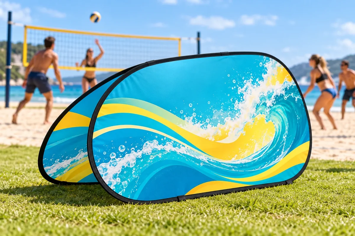 BEAN BANNER on the grass at a beach court