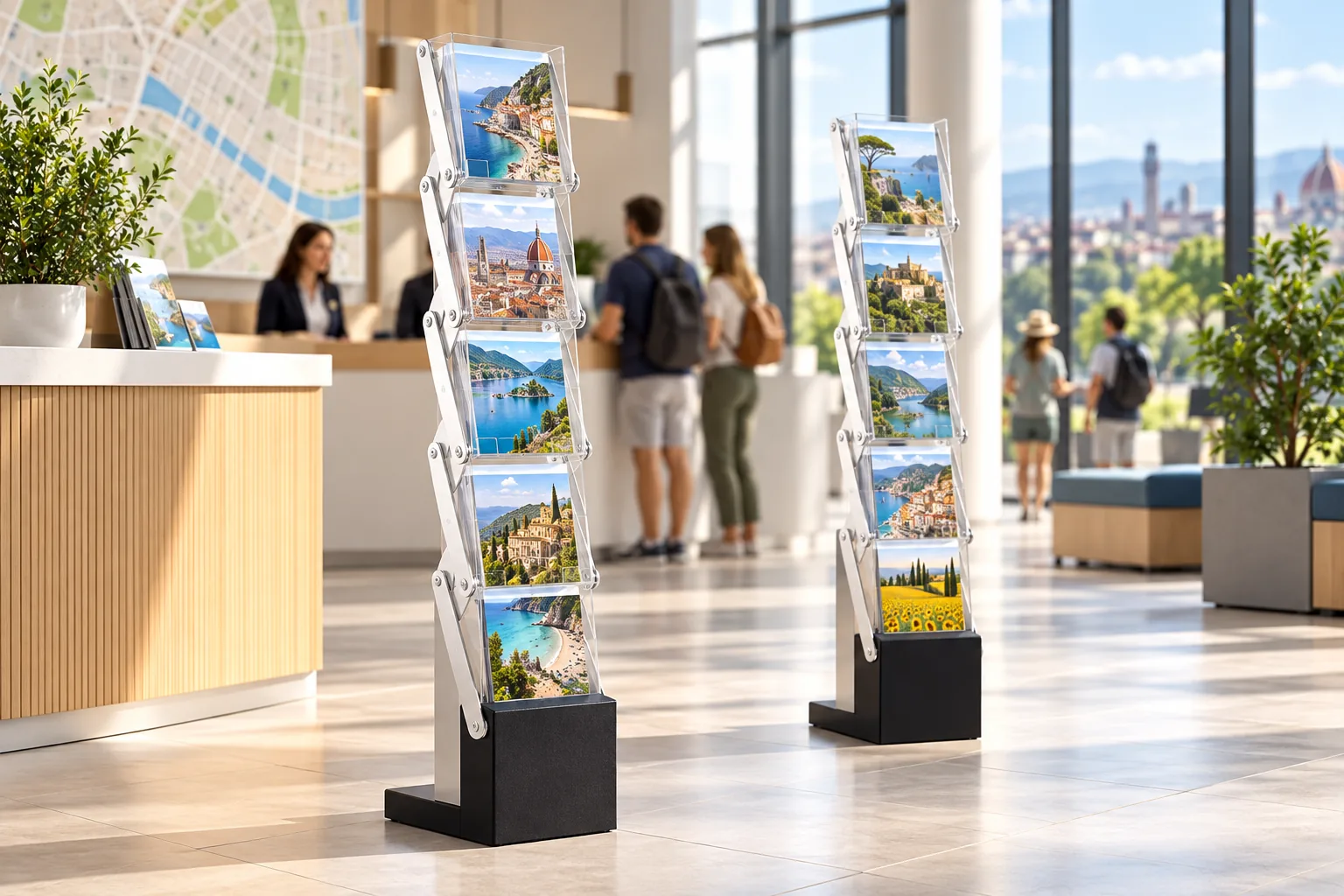 BROCHURE STANDS in a tourist office