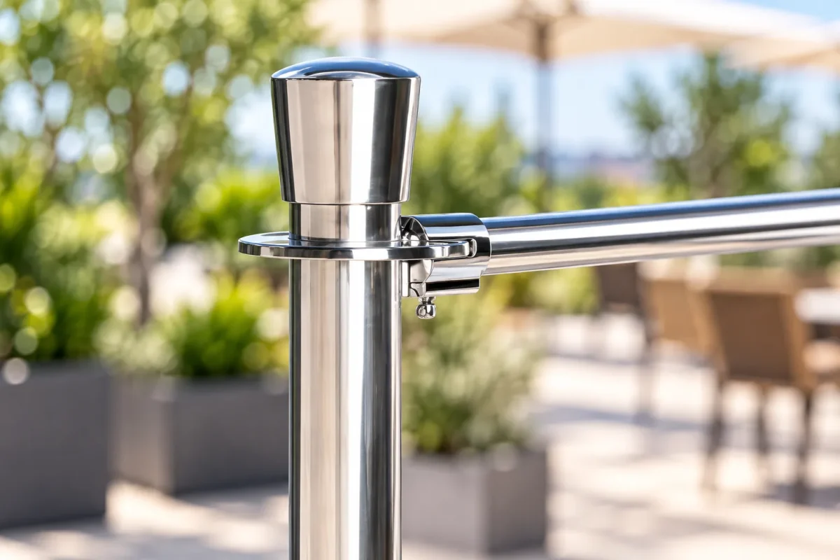 Stainless steel post and bar of the CAFE BARRIER