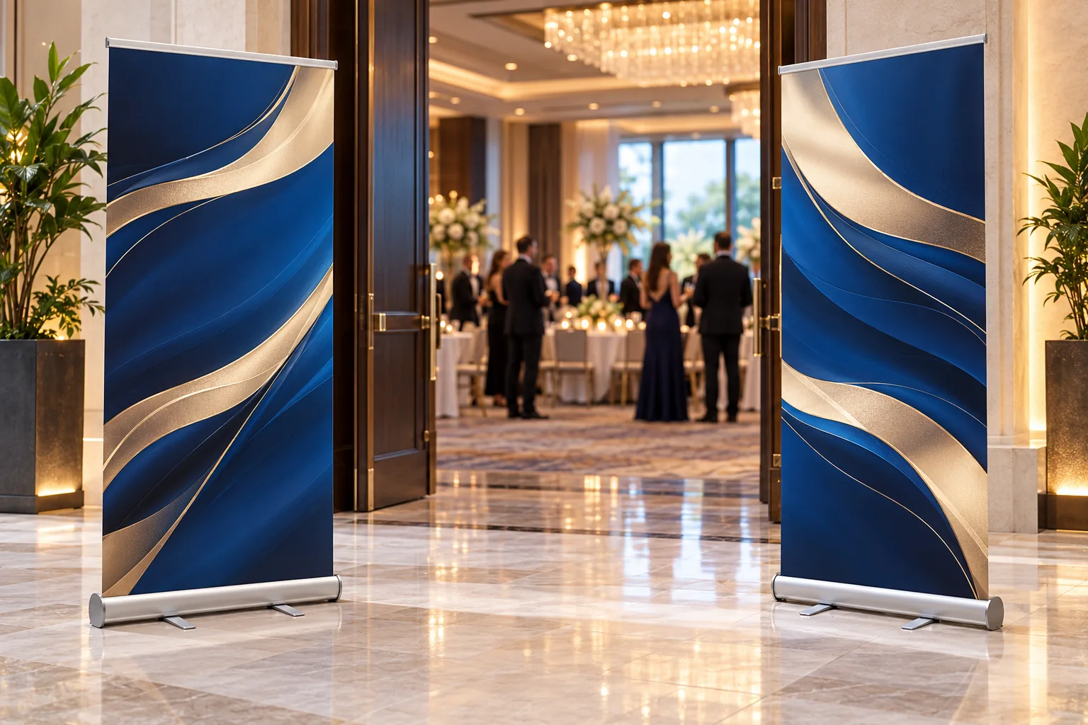 EASY CHROME roll-ups at a gala entrance