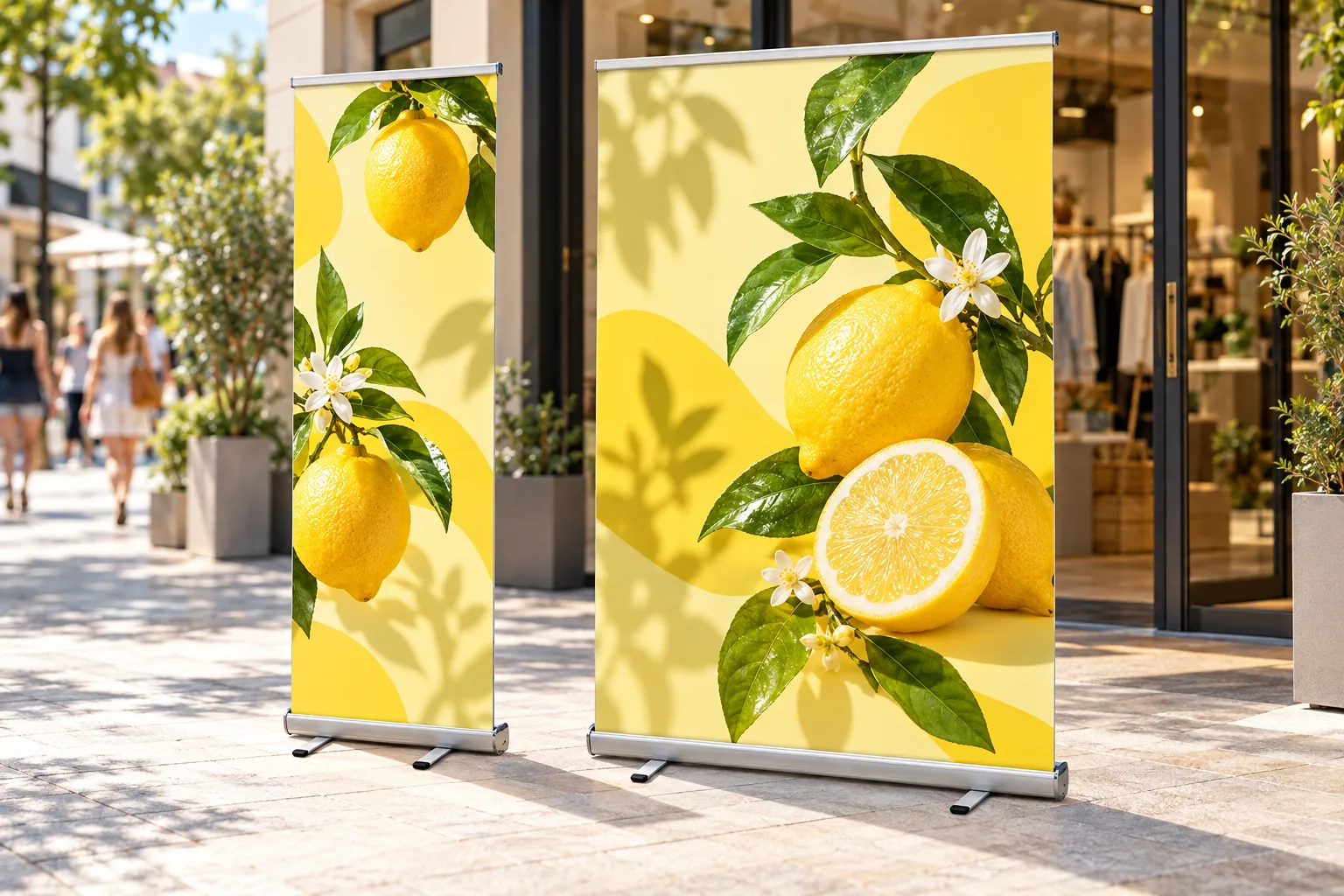 EASY LIGHT roll-ups at a pop-up shop entrance