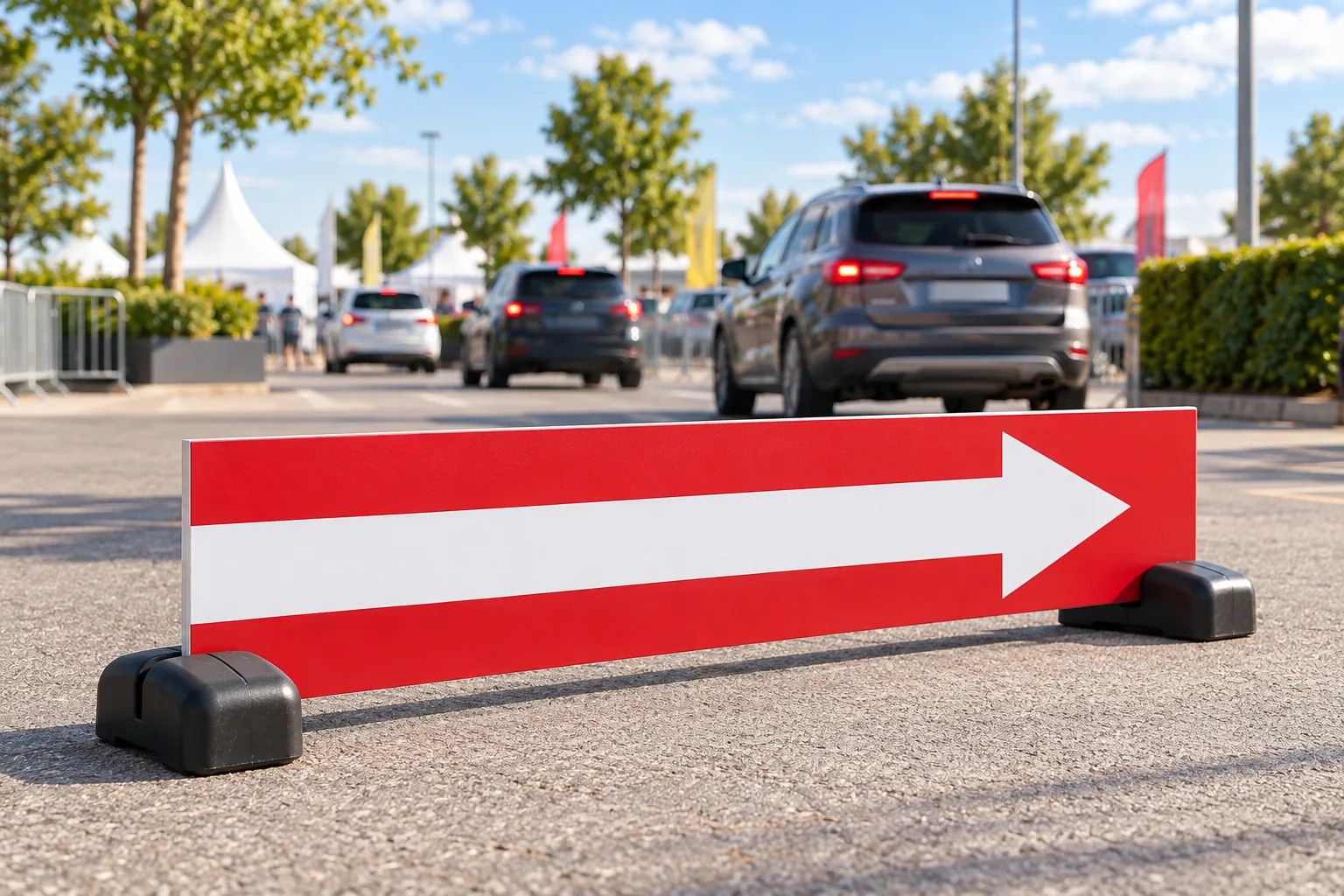 Black EASY WALL holding a sign at a car park