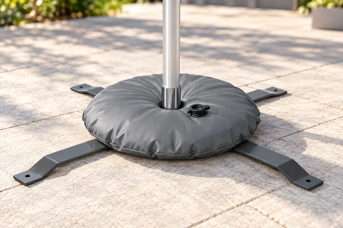 Steel cross base with water balloon