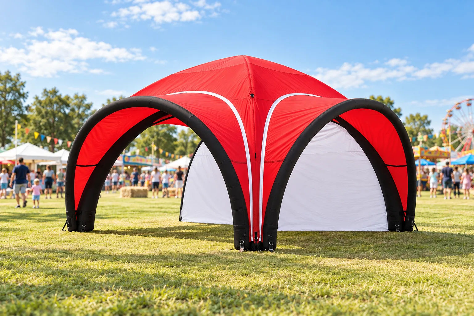INFLATABLE TENT 5x5 with a red roof and white side walls