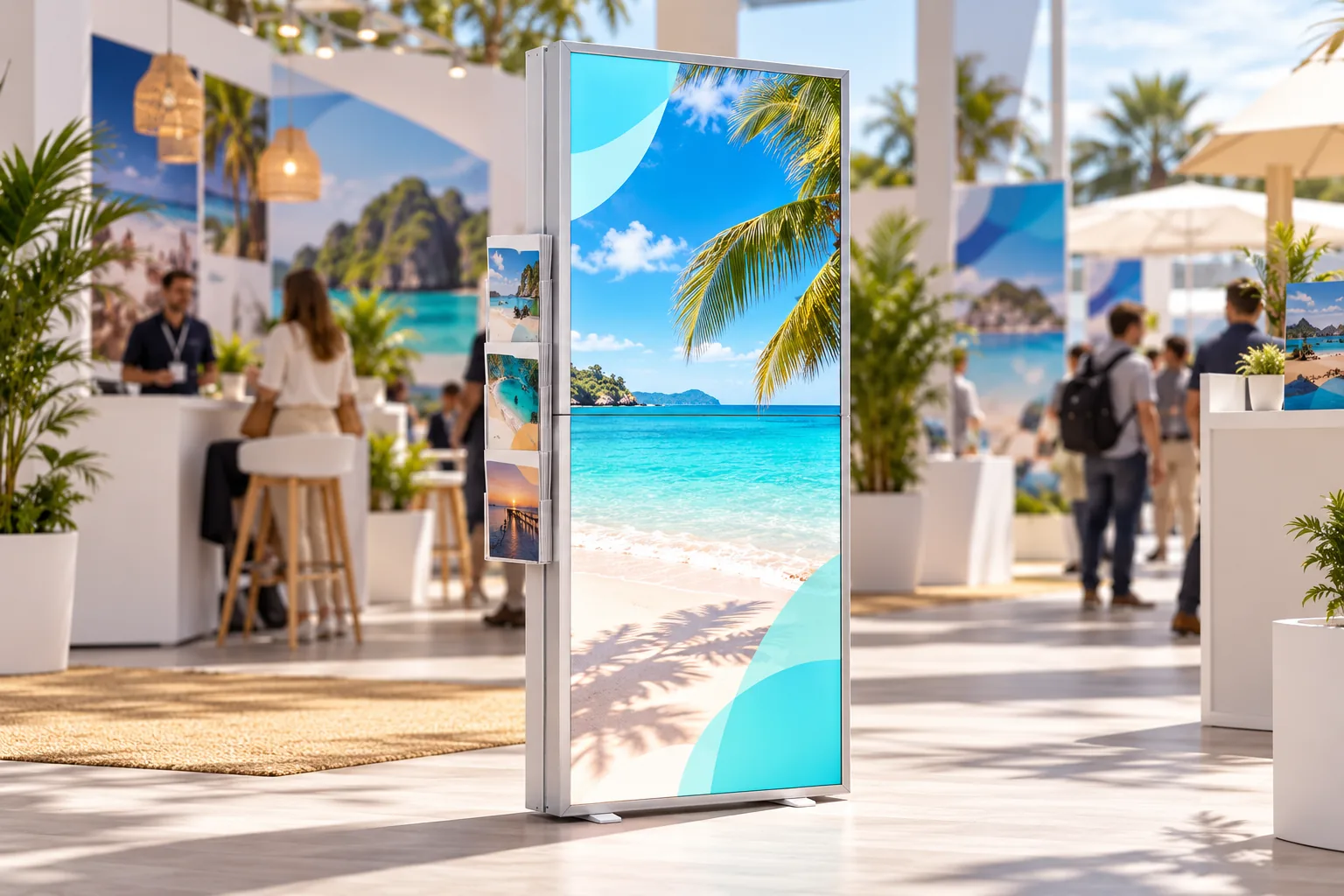 Brochure holder on a LIGHT BOX at a travel fair