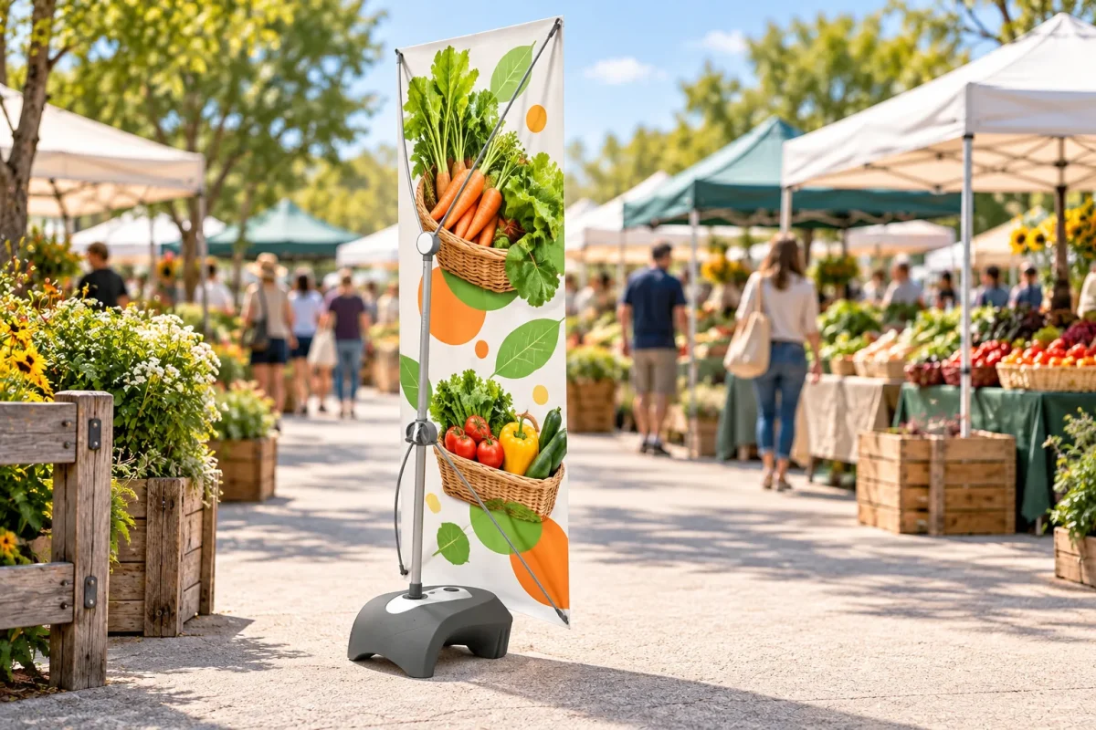 OUTDOOR X BANNER at a farmers' market