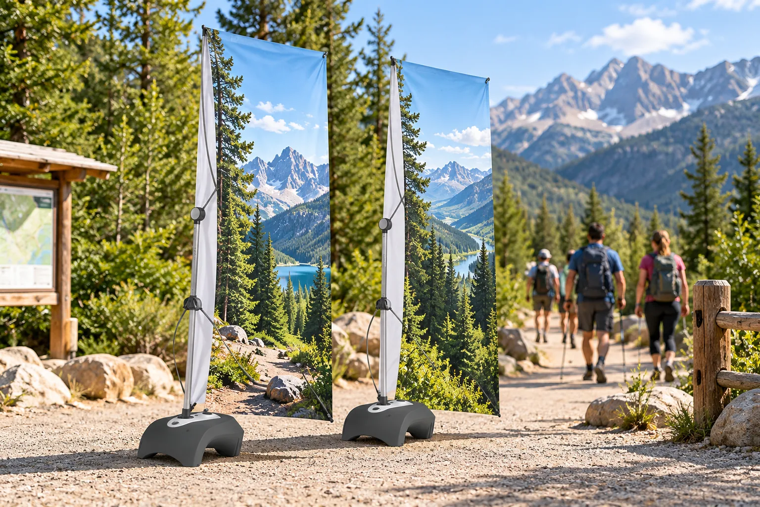 OUTDOOR X BANNERS at a hiking trail