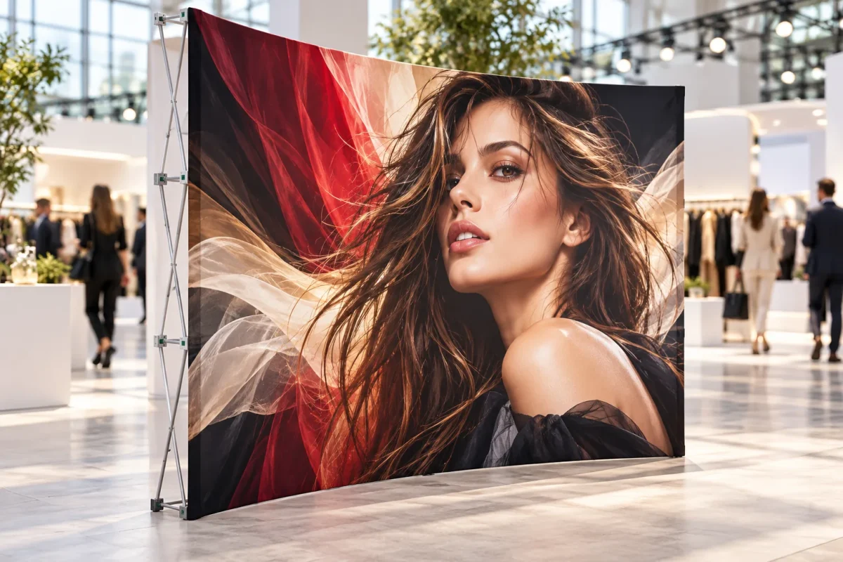 POP TEX fabric wall at a fashion trade show