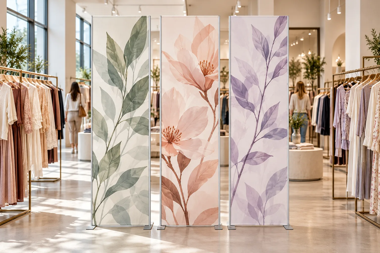 Three Q FRAME 50cm columns in a boutique