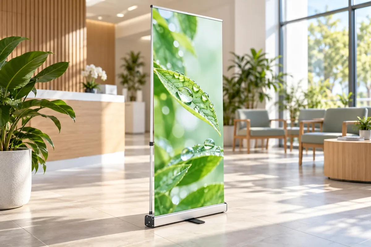 ROLL SOLID roll-up banner in a health clinic