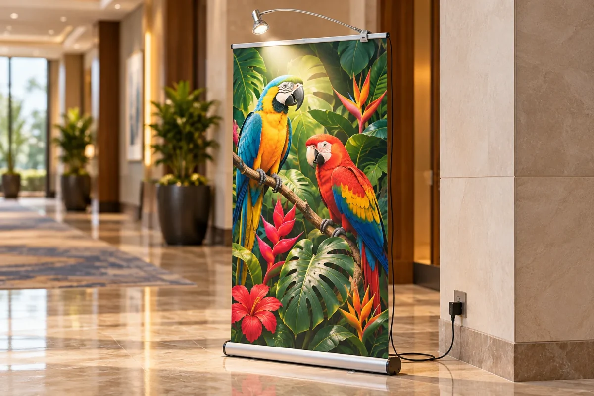 LED light on a roll-up banner