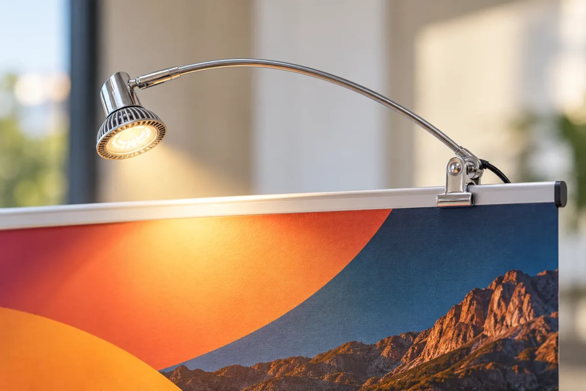 LED light head clamped to a roll-up