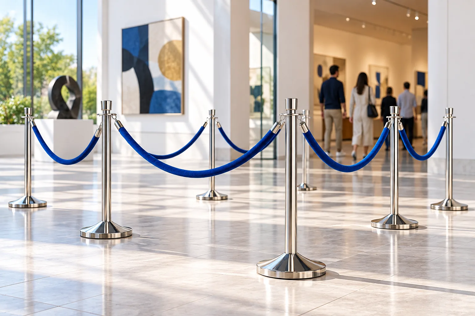ROPE BARRIER with blue ropes at a museum
