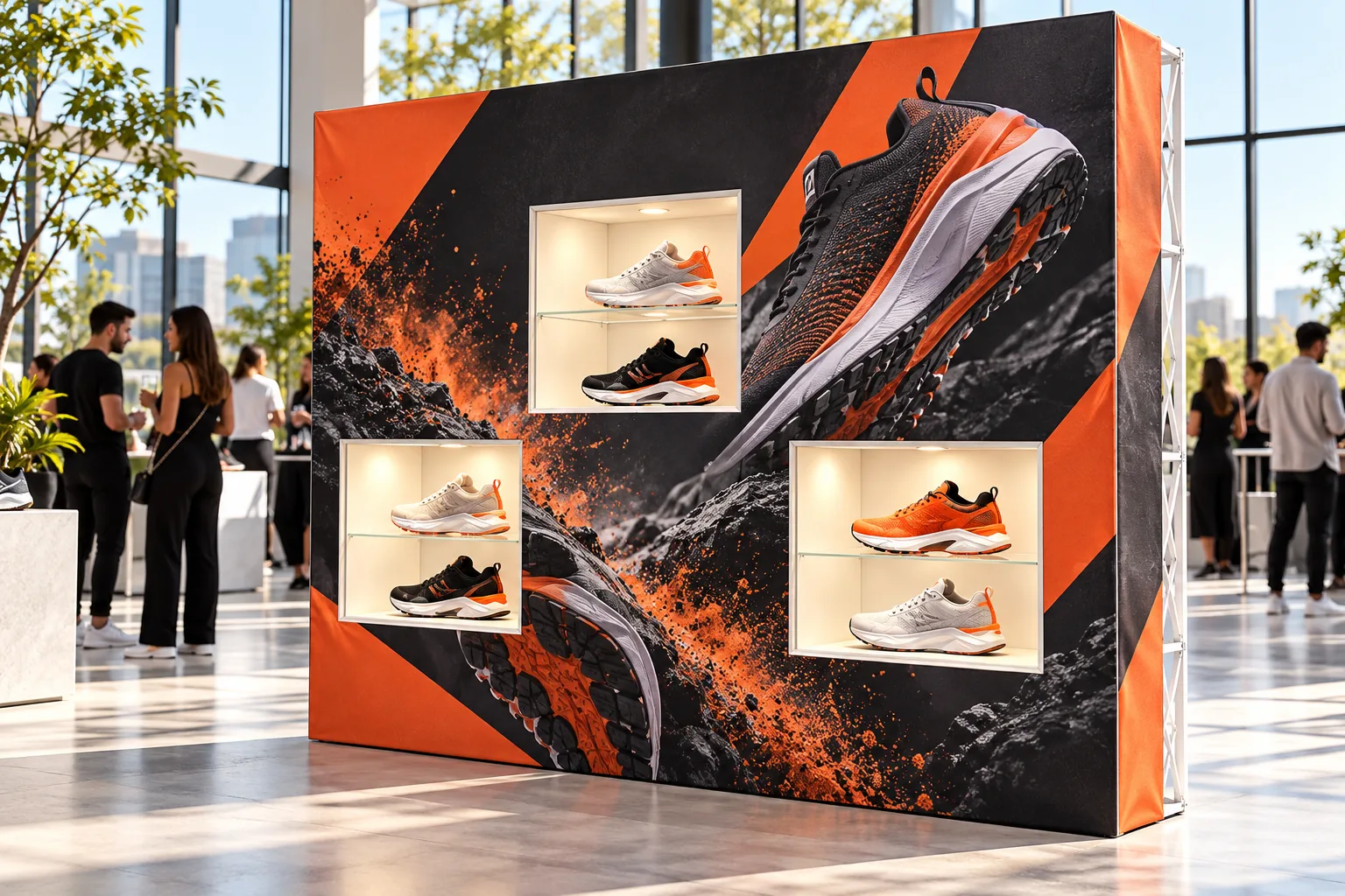 SHOWCASEs with sneakers in a modular wall