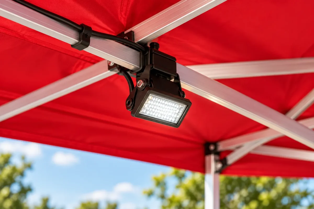 LED light mounted on the tent frame